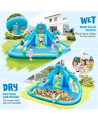 Inflatable Water Slide with Dual Slides and Large Splash Pool and Carry Bag (with 584W Blower)