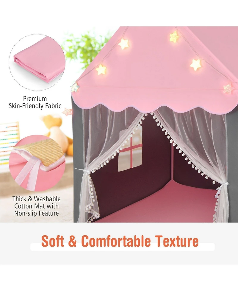 Kids Playhouse Tent with Star Lights and Mat