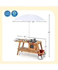 Wooden Play Cart with Sun Proof Umbrella for Toddlers Over 3 Years Old