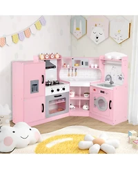 Corner Kids Play Kitchen with Washing Machine and Ice Maker Gift for Boys Girls