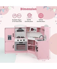 Corner Kids Play Kitchen with Washing Machine and Ice Maker Gift for Boys Girls