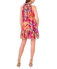 Msk Women's Printed Ruffle-Hem Halter Dress