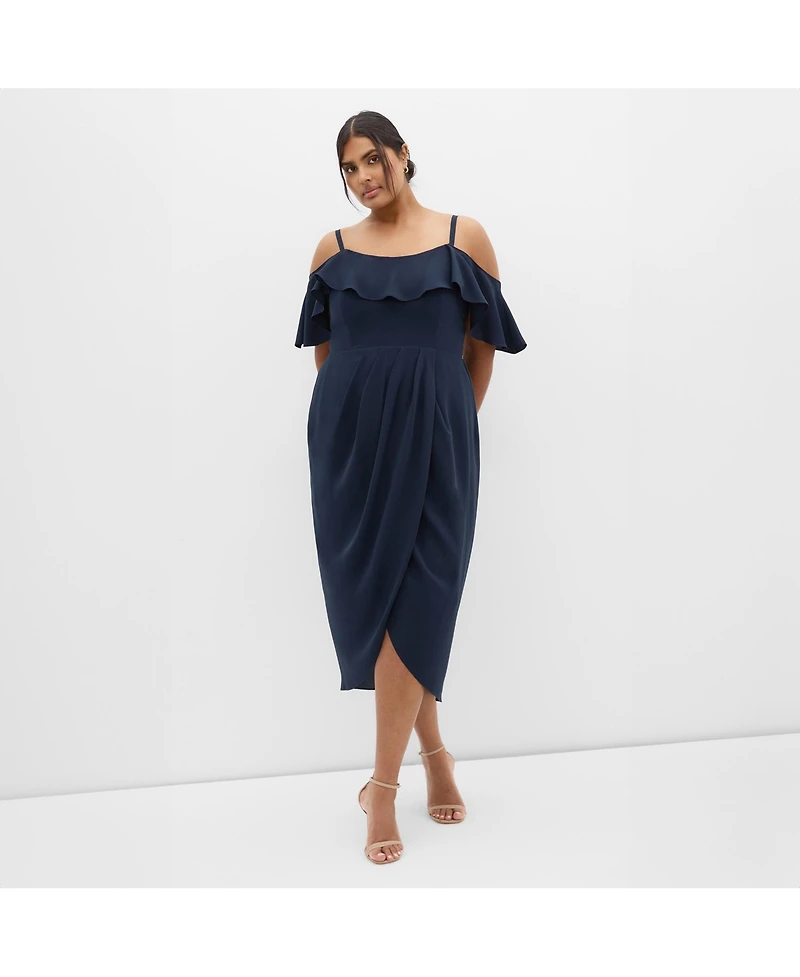 City Chic Plus Flirtation Drape Midi Dress
