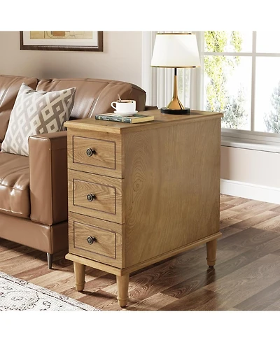 Tribesigns Solid Wood End Table, Fully Assembled Narrow Side Table with Drawers, Pre-Assembled Nightstand Slim Bedside Table for Small Spaces, Living