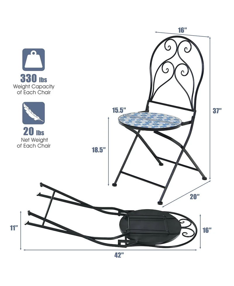Gymax Set of 2 Folding Patio Bistro Chairs Mosaic Chairs Outdoor Dining Chairs
