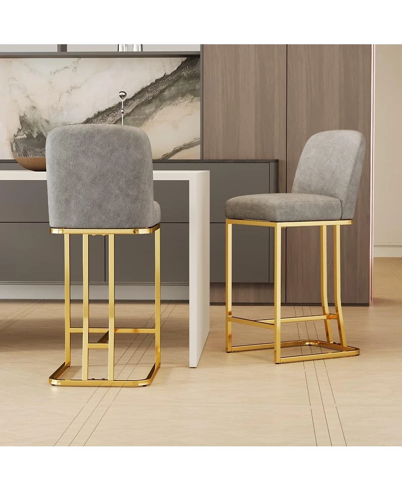 Set of 2 Upholstered Modern Bar Chairs with Metal Frame Counter Height Dining Stools for Kitchen Island Restaurant or Home Bar Seating-The Pop Home