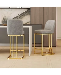 Set of 2 Upholstered Modern Bar Chairs with Metal Frame Counter Height Dining Stools for Kitchen Island Restaurant or Home Bar Seating-The Pop Home