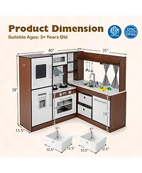 Wooden Corner Play Kitchen with Water Circulation System and Lights