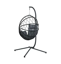 Hanging Egg Chair with Stand Anthracite Rattan and Steel