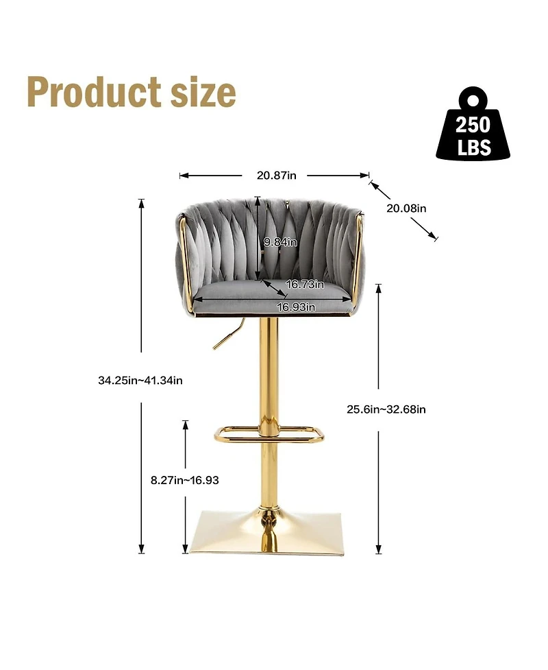 Set of 2 Swivel Adjustable Bar Stools with Backrest, Footrest, Modern Counter Height Chairs for Kitchen or Bar-The Pop Home