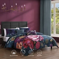 Bebejan Vibrant Flora Bedding 100% Cotton Sateen 5 Piece Queen Size Reversible Comforter Set