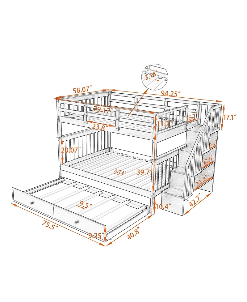 Stairway Full-Over-Full Bunk Bed w/ Trundle & Storage