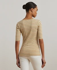 Lauren Ralph Women's Striped Elbow-Sleeve Henley Top