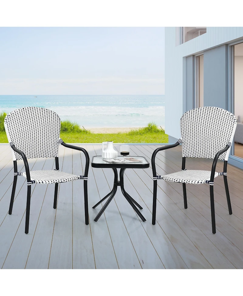 Gymax Set of 4 Patio Rattan Dining Chairs Stackable Armrest No Assembly
