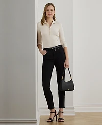 Lauren Ralph Women's Rib-Knit Three-Quarter-Sleeve Polo Shirt