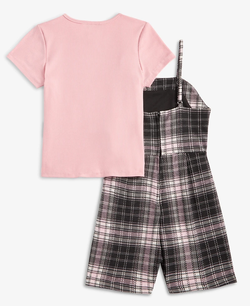 Rare Editions Big Girls Rib T-Shirt & Plaid Shorts Jumper, 2 Piece Set