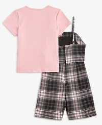 Rare Editions Big Girls Rib T-Shirt & Plaid Shorts Jumper, 2 Piece Set