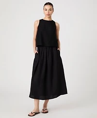 French Connection Womens Birdie Crewneck Sleeveless Top Linen Blend Midi Skirt