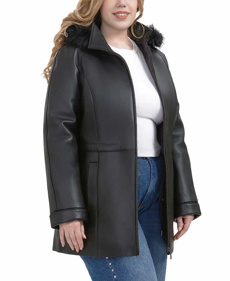 Bgsd Plus Uzima Leather Hooded Parka Coat