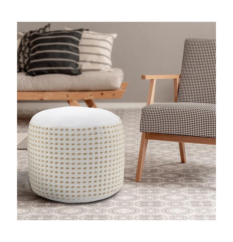 Jute Round Geometric Pouf Ottoman for Living Room and Bedroom