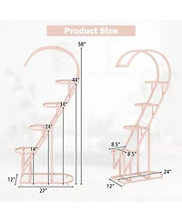 5 Tier Metal Plant Stand with Hanging Hook for Multiple Plants-Pink & Blue