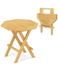 Teak Wood Octagon Coffee Table with X-shaped Legs and Slatted Tabletop