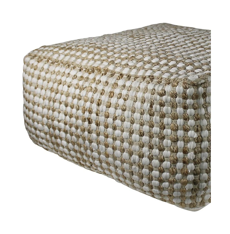Textured Hemp Dotted Rectangle Pouf for Footrest and Home Decor Accent