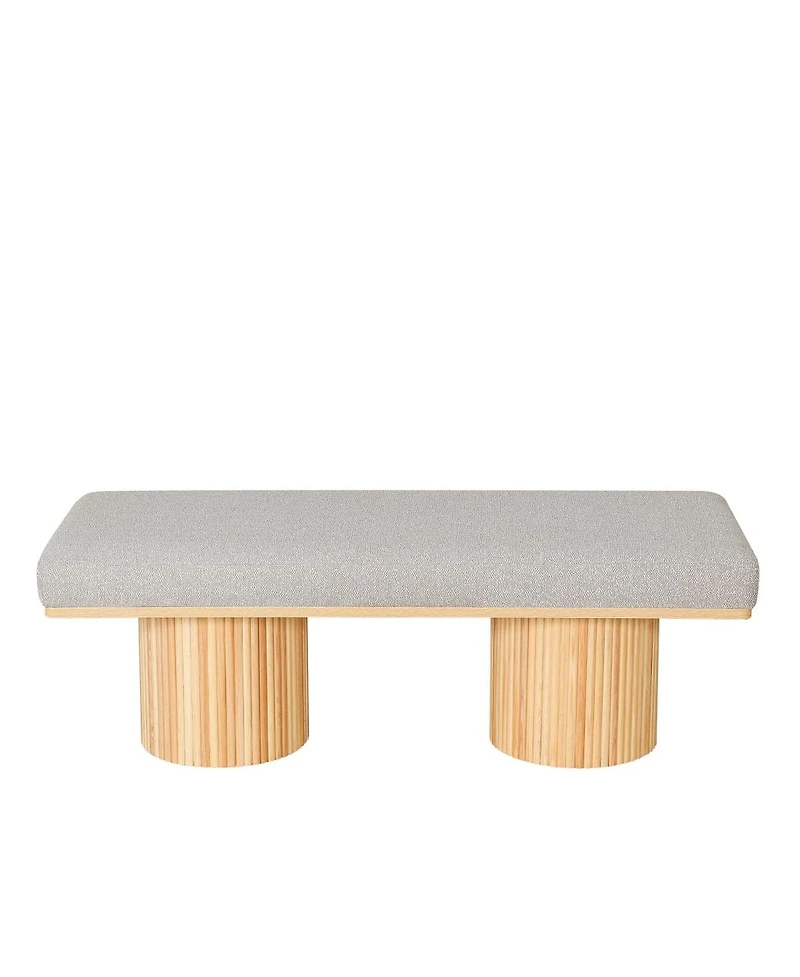 Modern Boucle Upholstered Bench with Chunky Round Wood Legs, Accent Seating for Bedroom, End of Bed, Living Room, or Entryway-The Pop Home