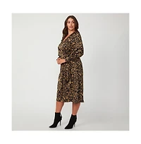 Estelle Serenity Satin Neutral Black Beige Midi Wrap Dress