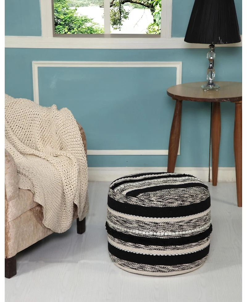 Cotton Pouf Ottoman for Living Room Seating and Decorative Accent