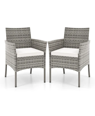 2 Pieces Outdoor Pe Rattan Armchairs with Cozy Seat Cushions
