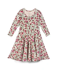 Mightly Toddler Girls Fair Trade Organic Cotton Print 3/4 Sleeve Twirl Dress