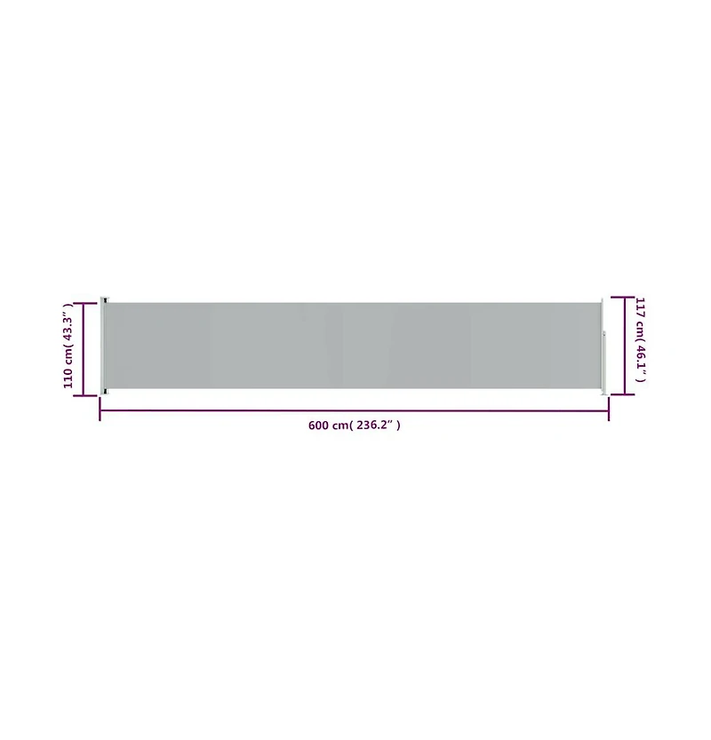 Patio Retractable Side Awning 46.1"x236.2" Gray