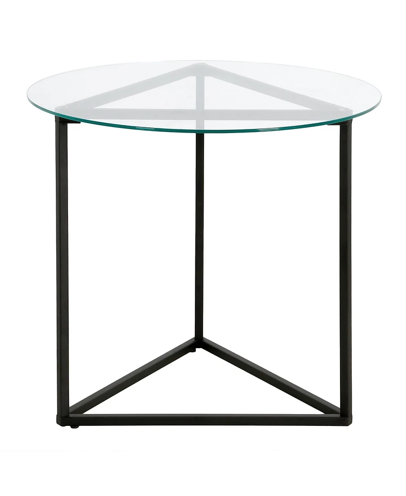 Modern Round End Table with Tempered Glass Top and Steel Frame