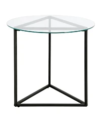 Modern Round End Table with Tempered Glass Top and Steel Frame