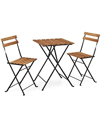 3 Piece Patio Acacia Wood Bistro Set with Slatted Seat and Tabletop-Brown