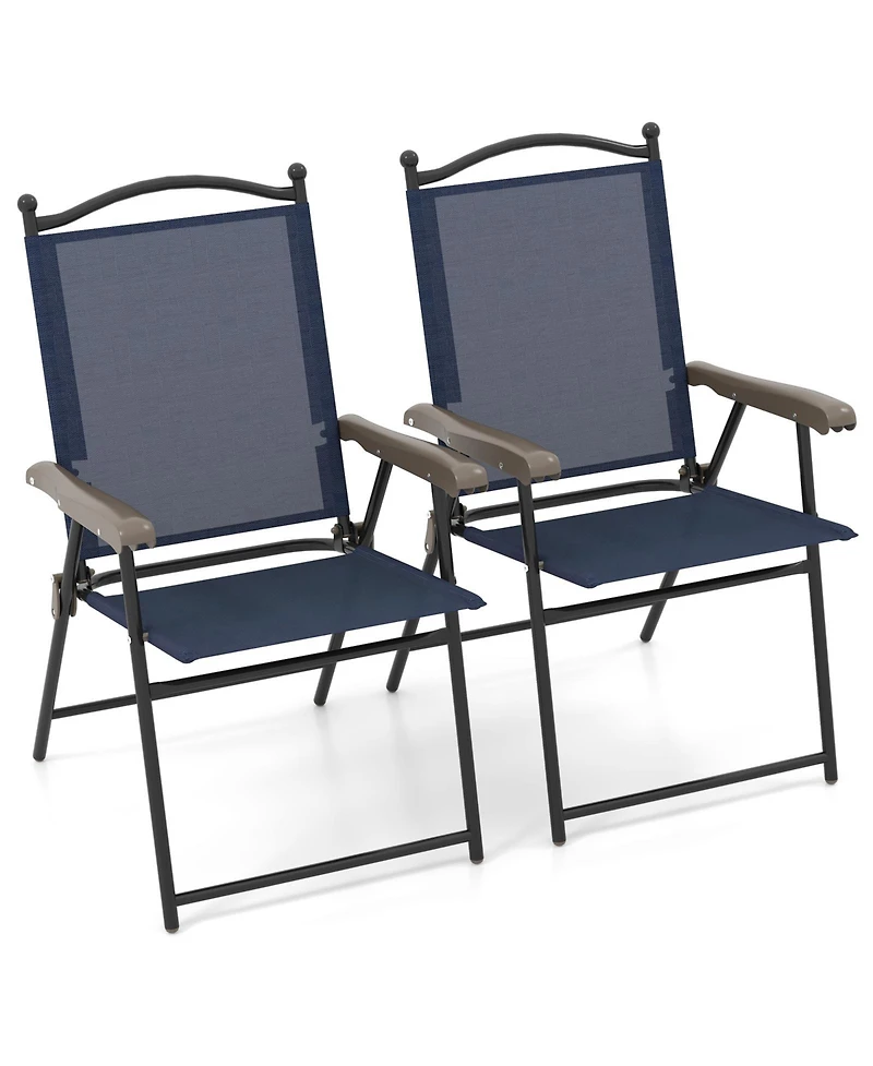 Set of 2 Patio Folding Sling Back Camping Deck Chairs