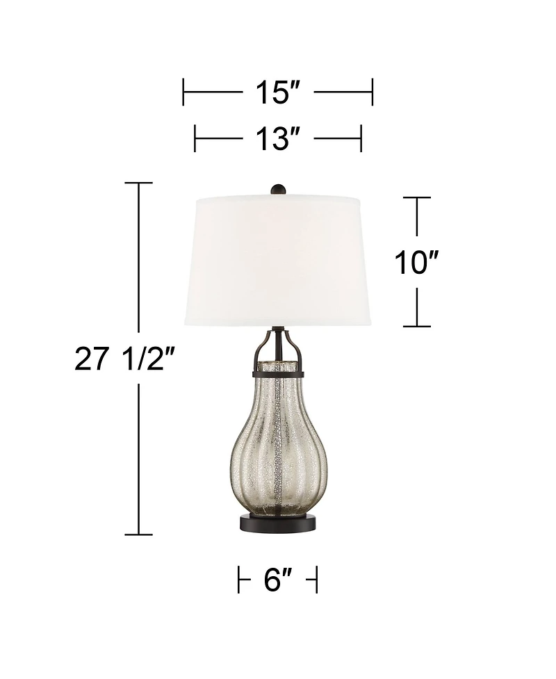 Franklin Iron Works Arian Rustic Farmhouse Table Lamp 27 1/2" Tall Oil Rubbed Bronze Fluted Mercury Glass White Drum Shade for Bedroom Living Roo