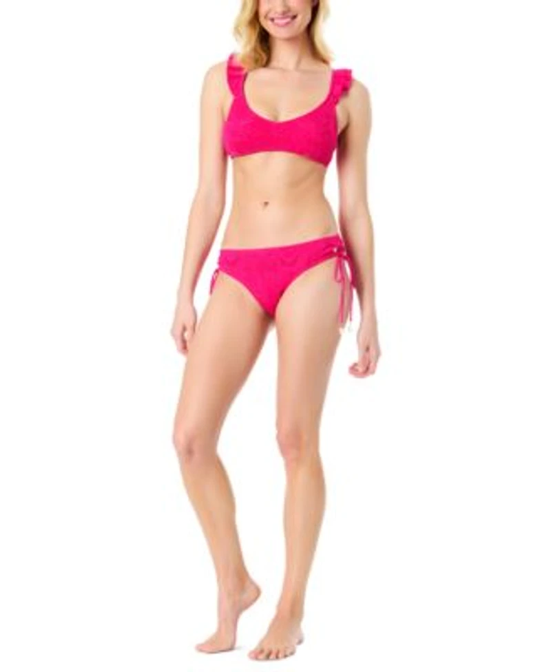 Cece Womens La Vie A La Mer Textured Ruffle Strap Bikini Top Bottoms