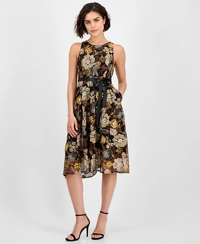 Tahari Asl Petite Embroidered Sleeveless Fit & Flare Dress