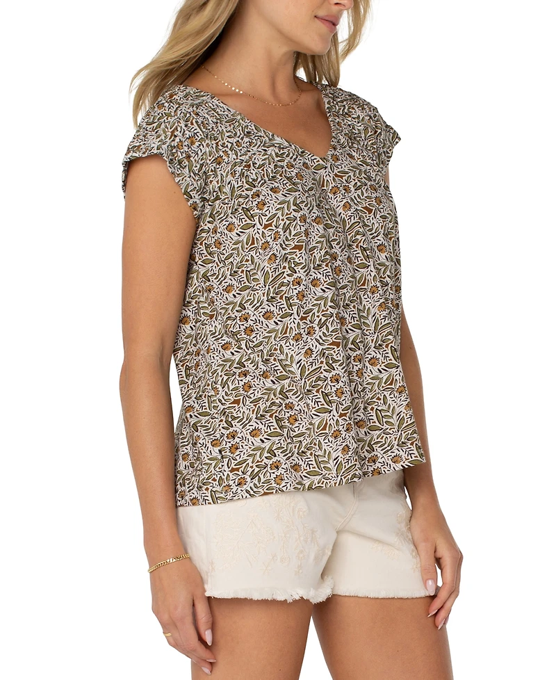 Liverpool Los Angeles Petite Printed Tie-Back Dolman-Sleeve Top