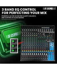 5 Core Audio Dj Mixer 16 Channel Sound Board Console w Spx Effect 48V Phantom Power Mx 16CH Xu