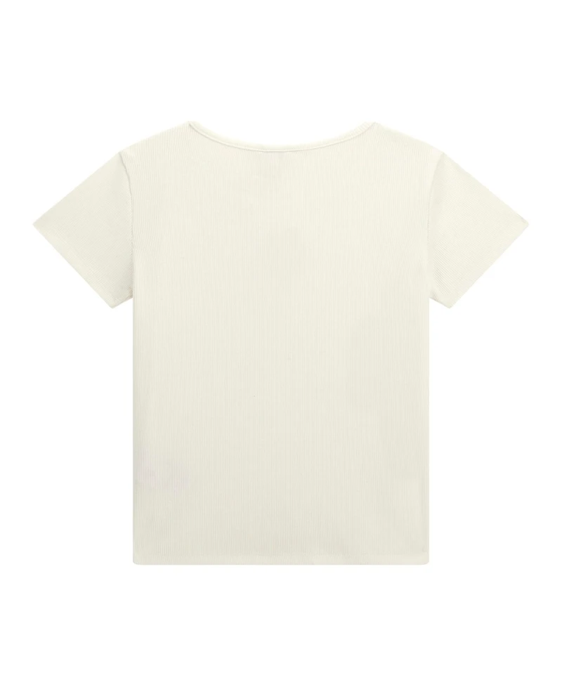 Guess Big Girl Short Sleeve Knit Top with Metal Logo Plate