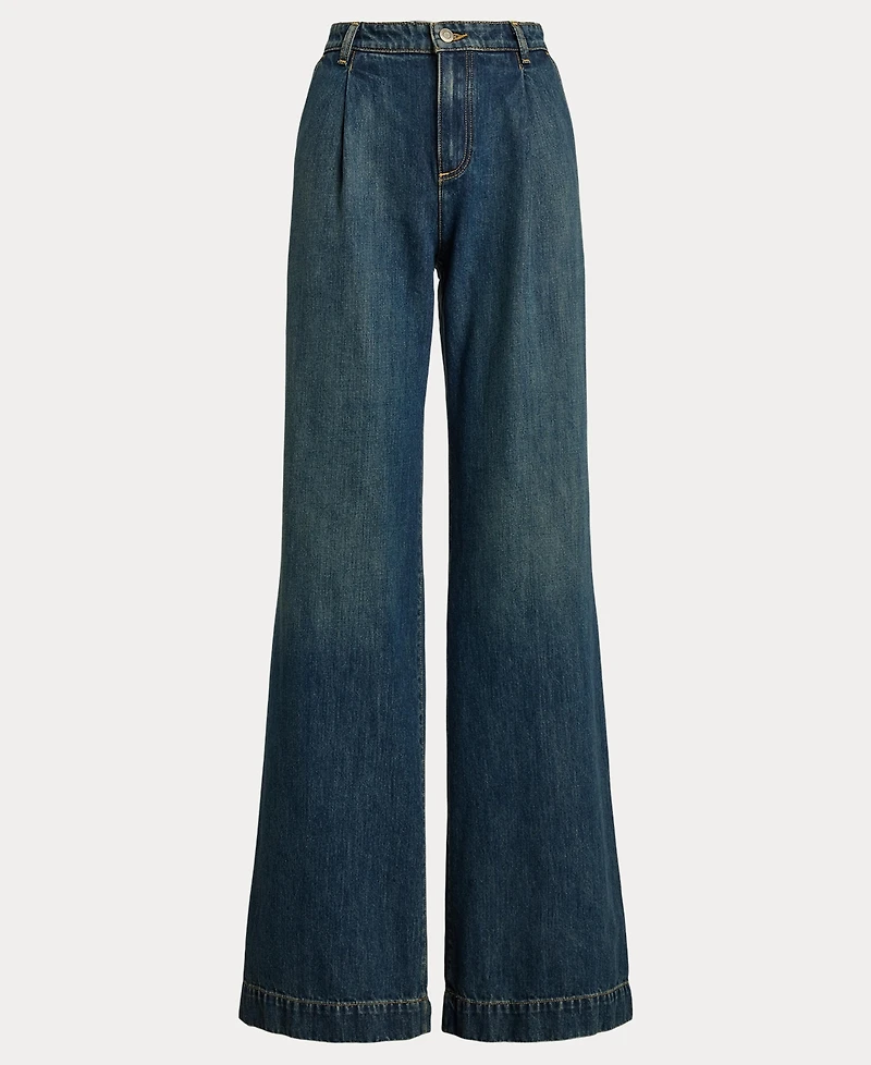 Lauren Ralph Women's High-Rise Pleated Wide-Leg Jeans