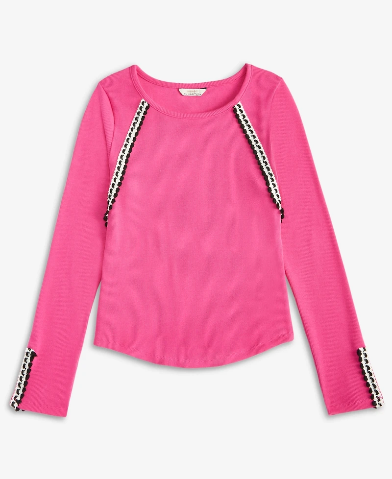 H by Habitual Big Girls Crochet-Trim Rib-Knit Top