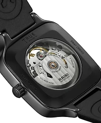 Rado Unisex Swiss Automatic True Square Skeleton Black Rubber Strap Watch 38mm