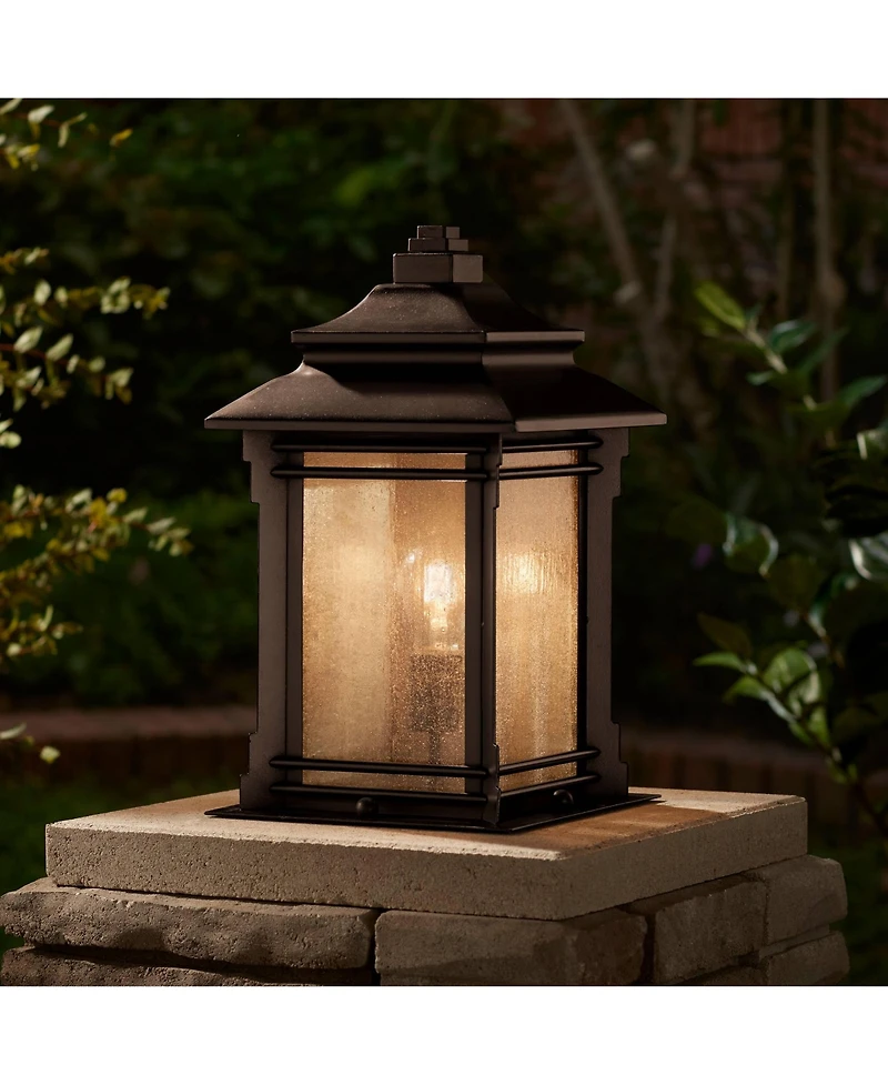 Franklin Iron Works Hickory Point Rustic Farmhouse Outdoor Pier Mount Lights Set of 2 Walnut Bronze 16 1/2" Frosted Cream Glass for Exterior Barn