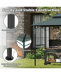 Outdoor Double-Tiered Grill Gazebo Canopy with 2 Shelves and 7 Hooks