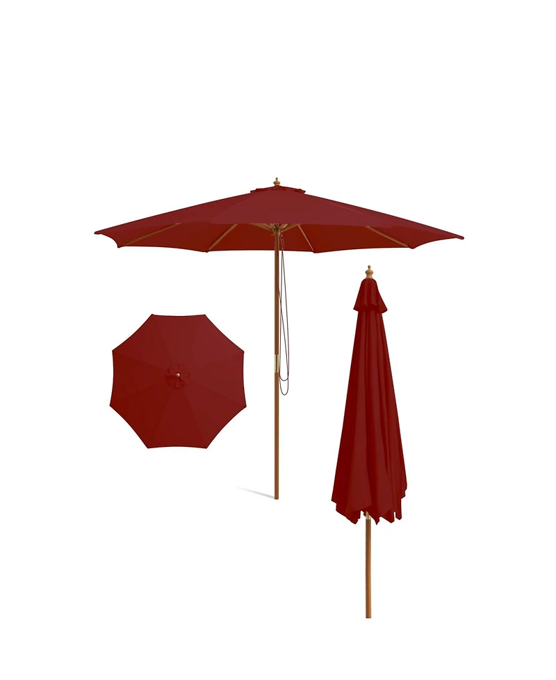 10 Feet Patio Umbrella with 8 Wooden Ribs and 3 Adjustable Heights