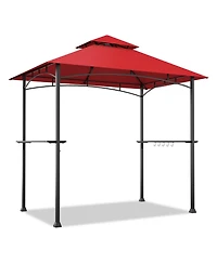 8 x 5 Feet Outdoor Barbecue Grill Gazebo Canopy Tent Bbq Shelter-Red